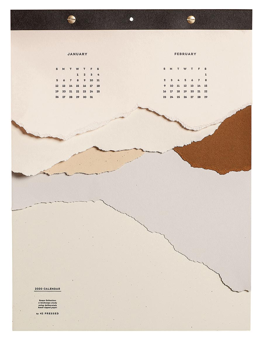 Wall calendar with pastel-hued, hand-ripped pages