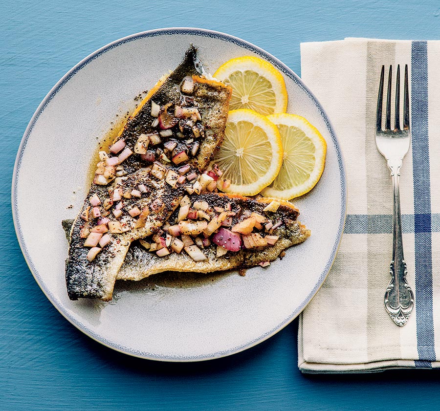Seared trout with brown butter vinaigrette