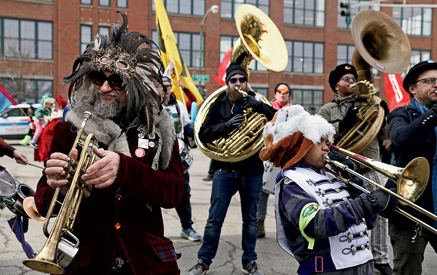 Chiditarod participants playing brass instruments