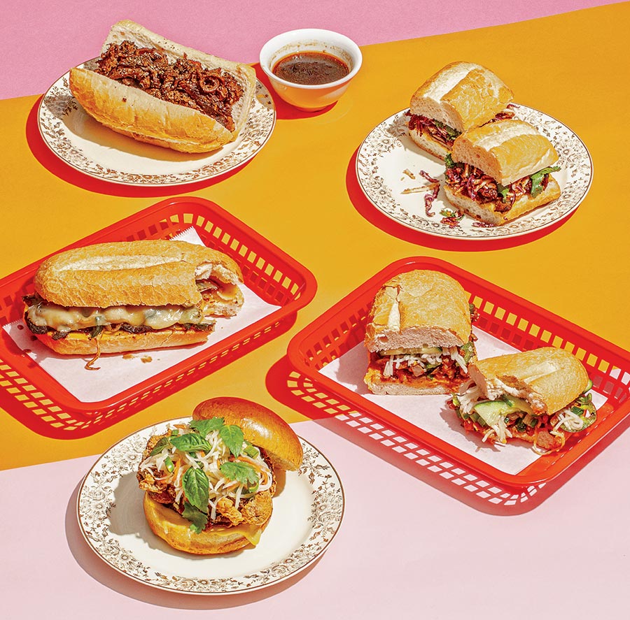 Ngau nam, moo ping, Korean barbecued pork, Cambodian fried chicken, Philly cheese steak sandwiches
