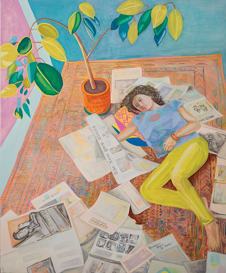 Aliza Nisenbaum’s ‘Kayhan Reading the New York Times (Resistance Begins at Home)’ from the exhibit ‘Nine Lives’