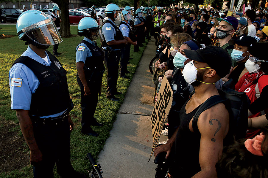 A demonstration outside the CPD’s West Loop training academy in June.