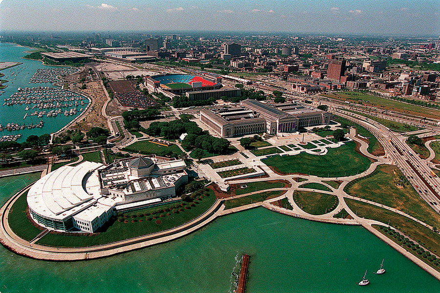 Lake Shore Drive rerouting is completed, creating the Museum Campus
