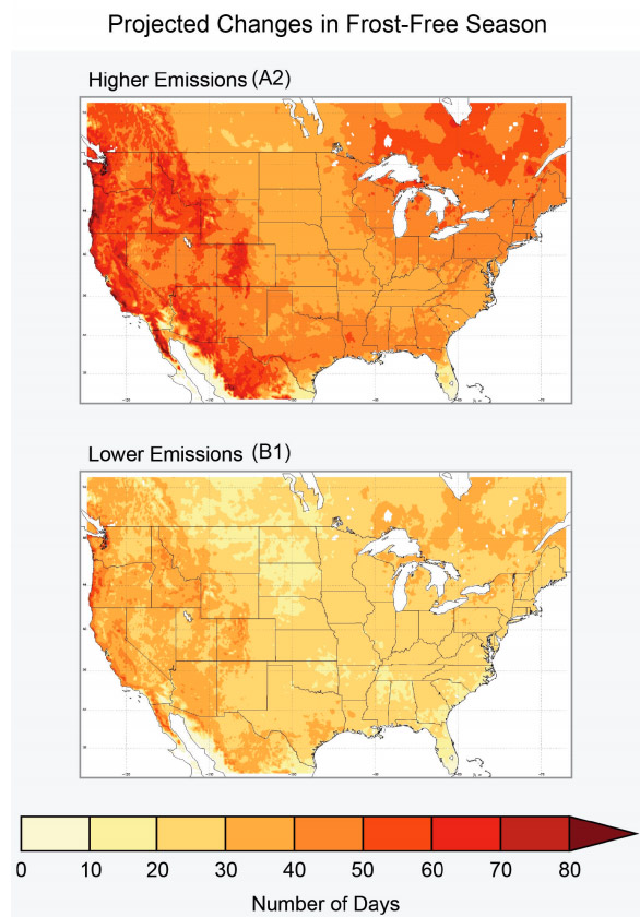 frost free days global warming