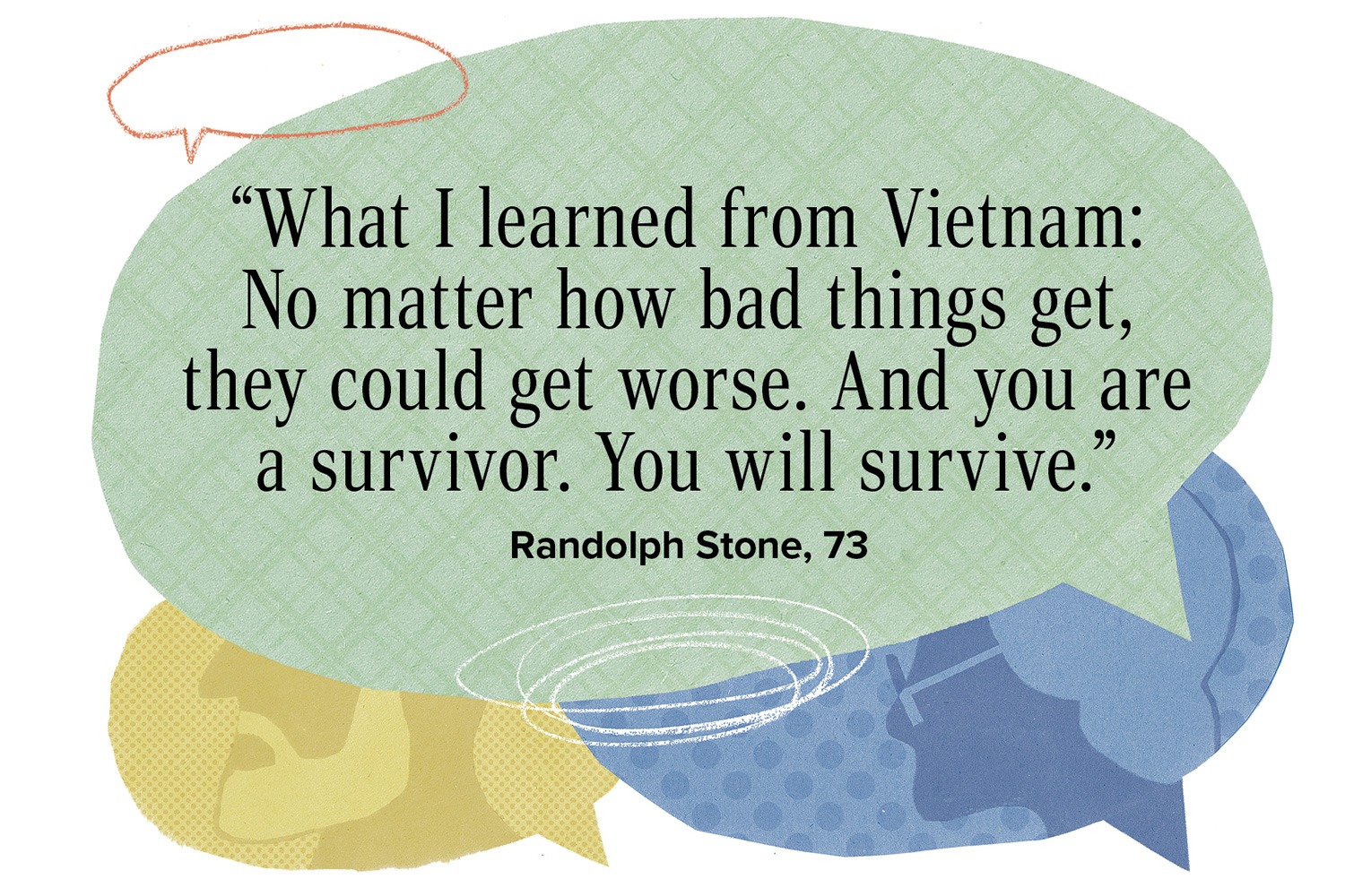 “What I learned from Vietnam: No matter how bad things get, they could get worse. And you are a survivor. You will survive.”  Randolph Stone, 73