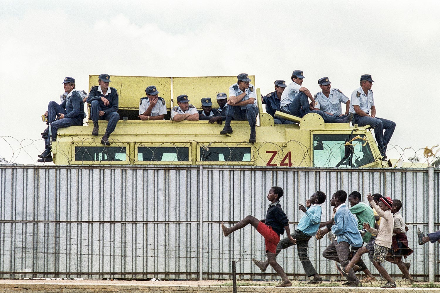 An image from ‘Mandela’: Children taunting police during a 1991 African National Congress rally in Johannesburg