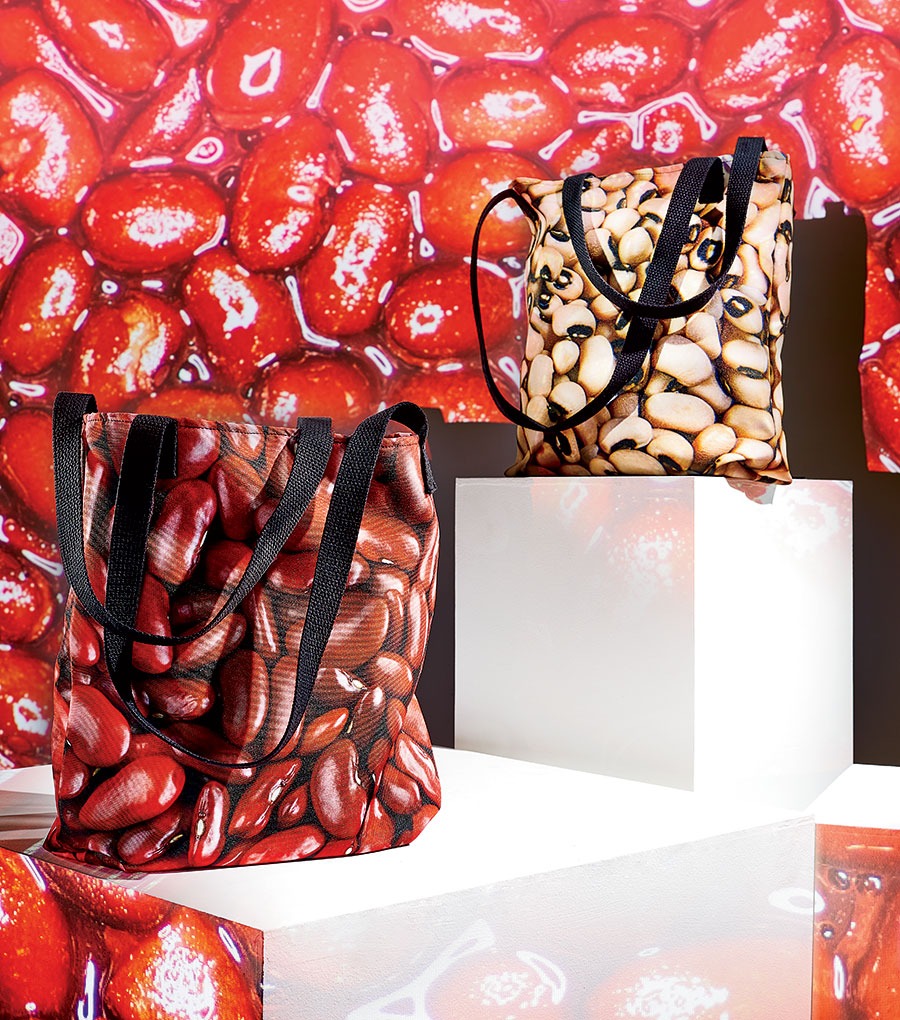 Bean print totes by Takara Beatheagudell