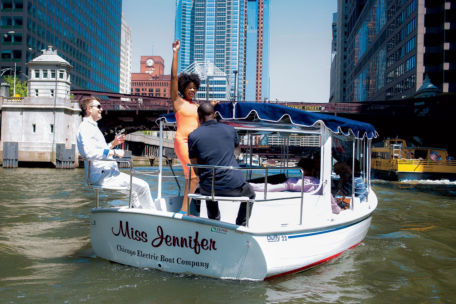 People on a boat in the Chicago River