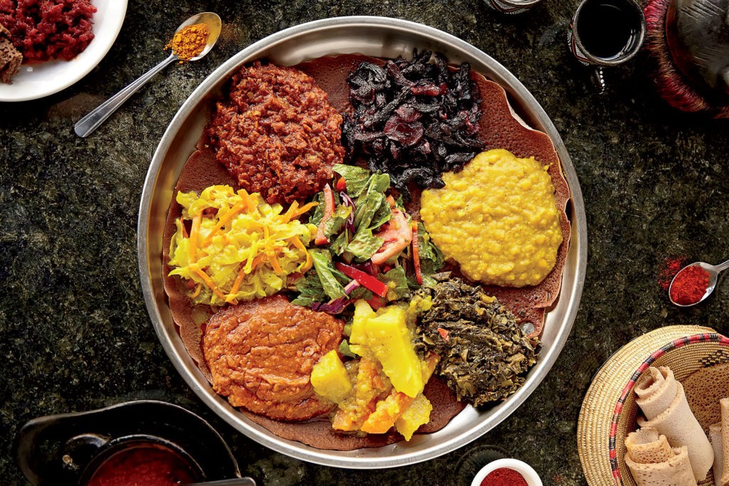 Vegetarian Messob at Demera Ethiopian Restaurant Chicago Magazine
