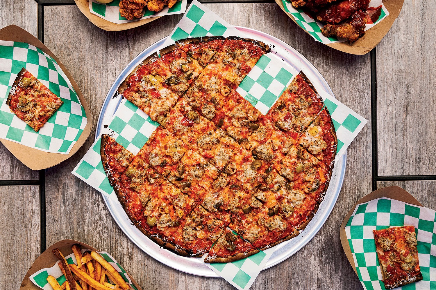 Sausage and giardiniera pizza