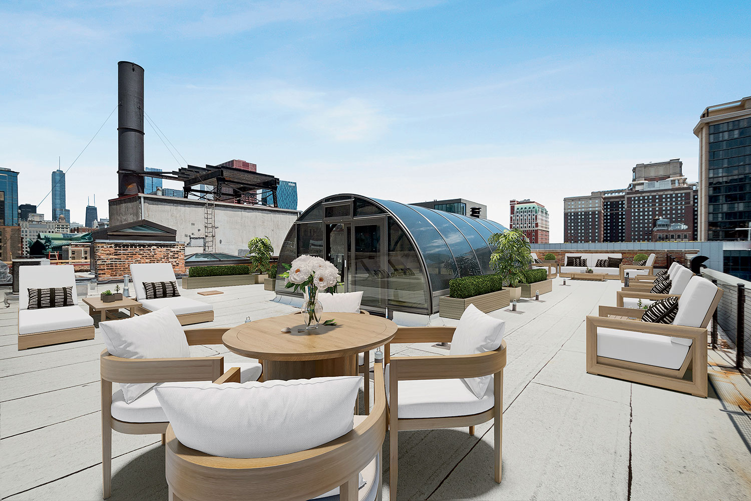 The penthouse roof at 727 South Dearborn Street