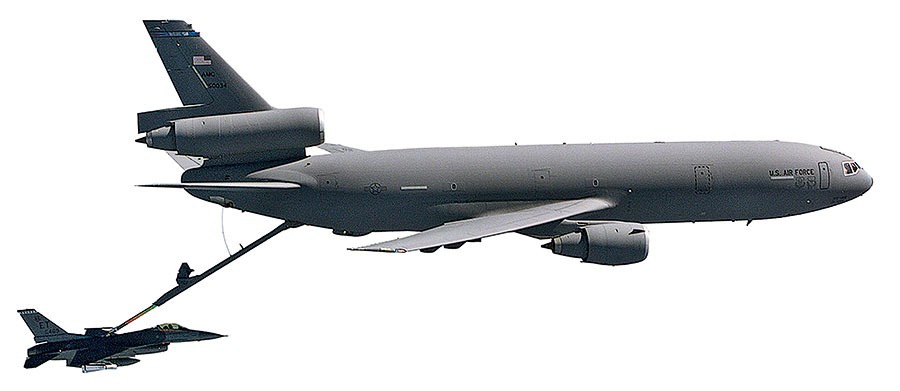 A KC-10A refuels an F-15