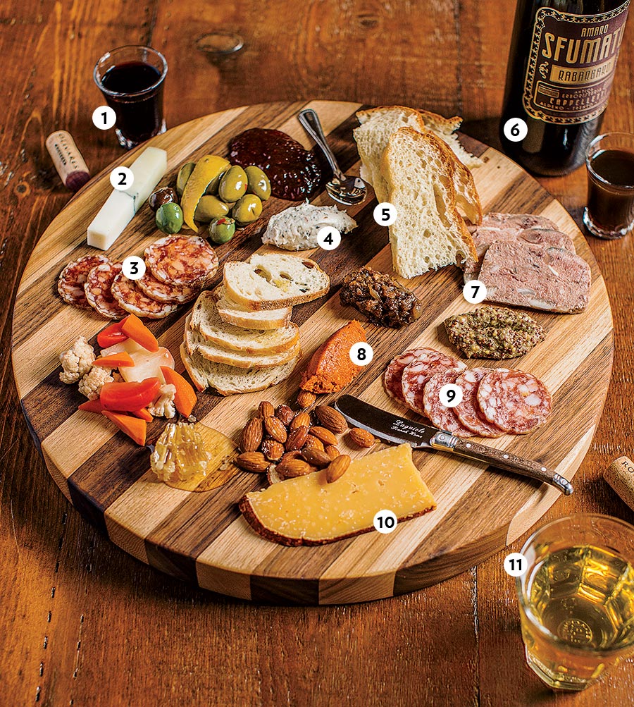 A charcuterie and cheese board at Lardon