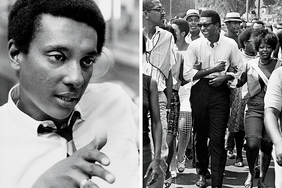 (Left) In 1966, Stokely Carmichael was elected chairman of the Student Nonviolent Coordinating Committee, taking the group in a more militant direction; (right) Carmichael leads a peaceful march down Massachusetts Avenue in Boston on June 25, 1967.
