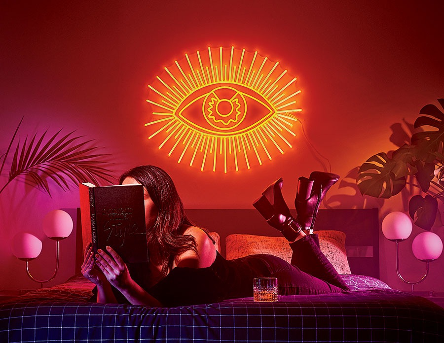 Jonathan Adler’s neon LED Golden Eye sign