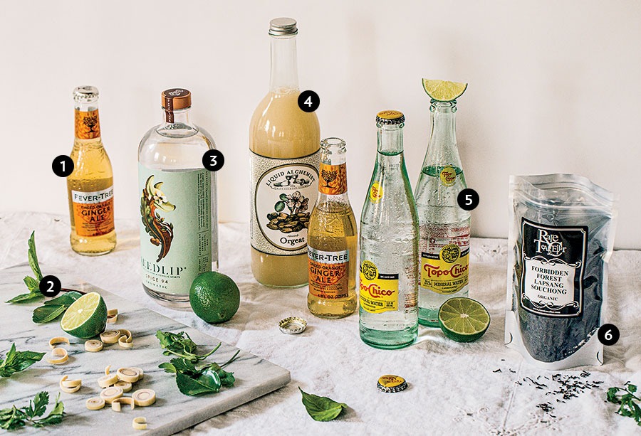 An array of nonalcoholic drink ingredients
