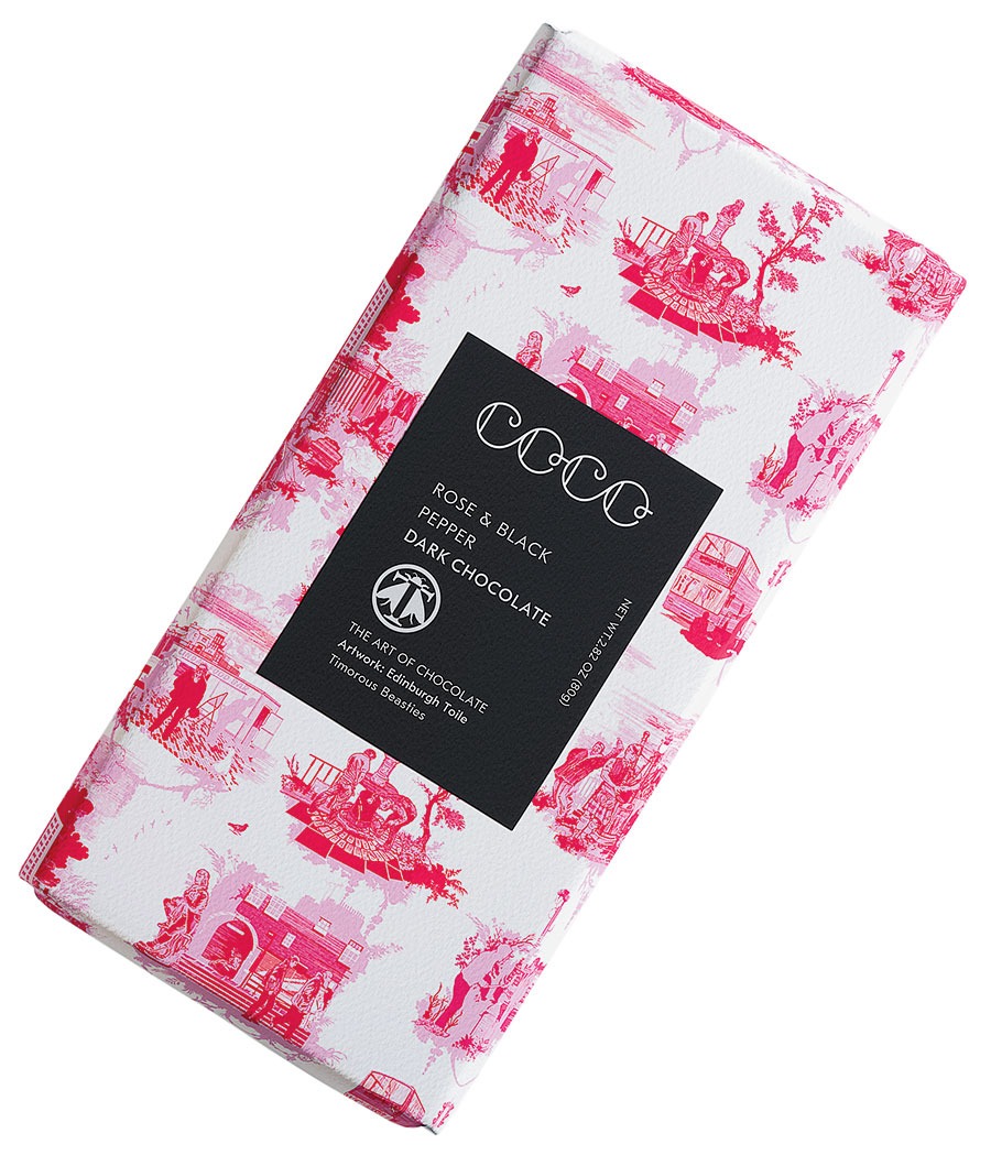 Coco’s rose-and-black-pepper-flavored chocolate bar
