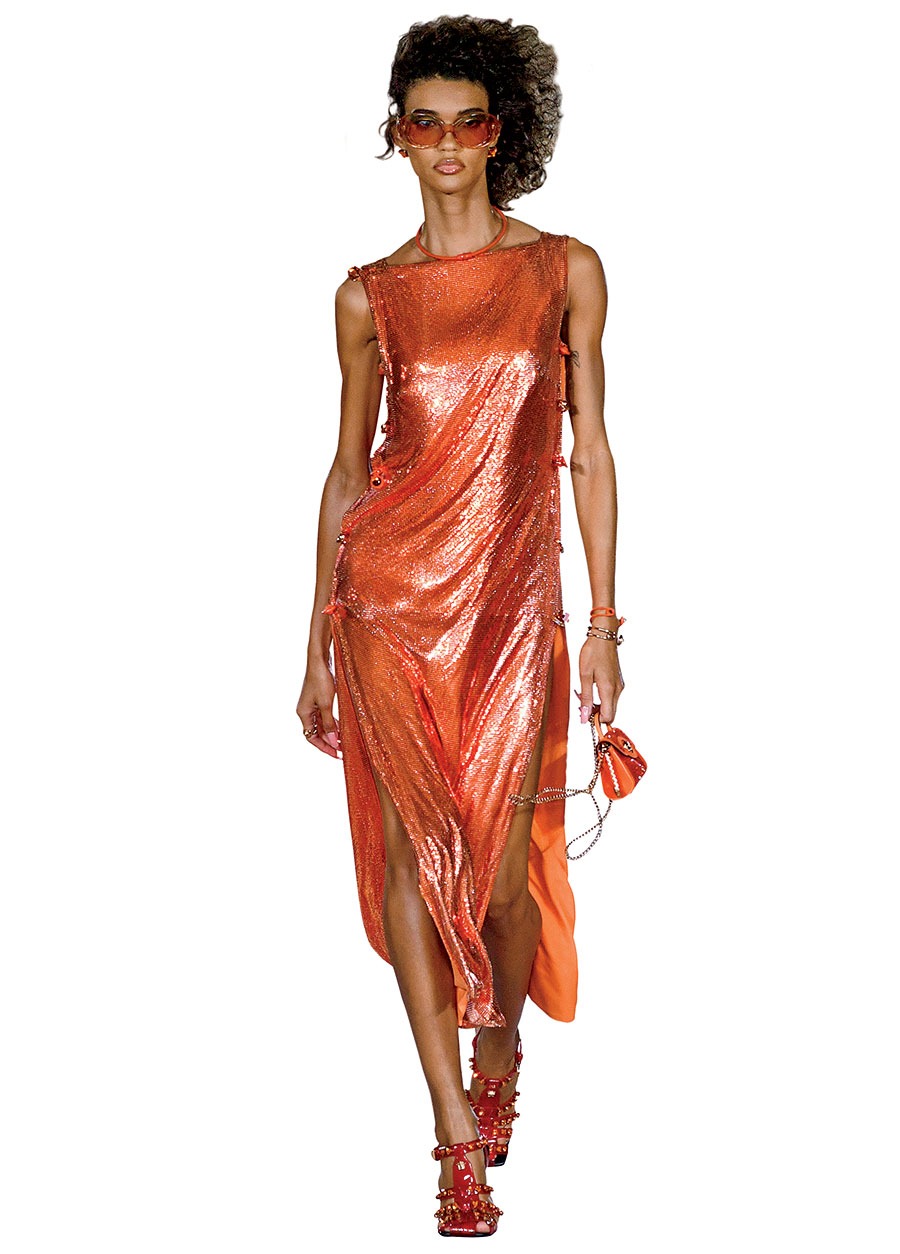 Versace’s metallic mesh evening dress