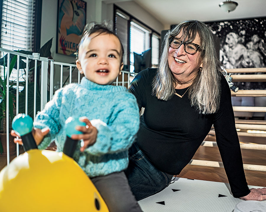 Camp with her 1-year-old grandchild, Clyde