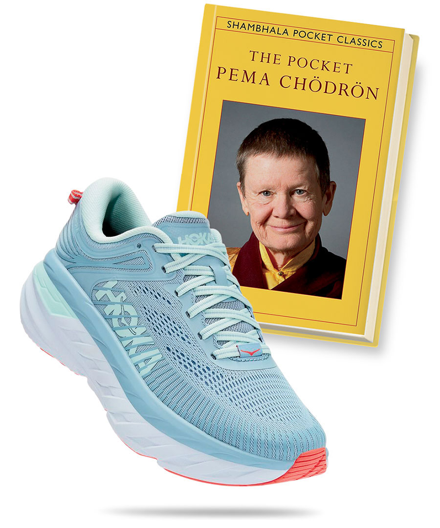 A book by Pema Chödrön and Hoka One Ones shoe