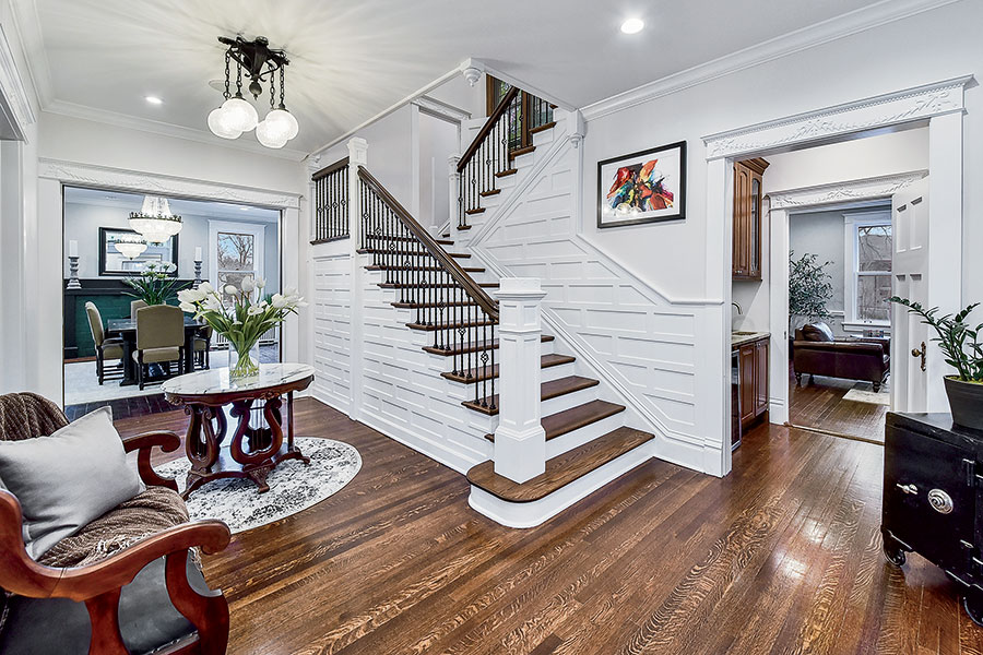 A staircase at Bauer Mansion