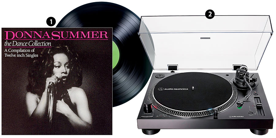 A Donna Summer record and an Audio-Technica turntable