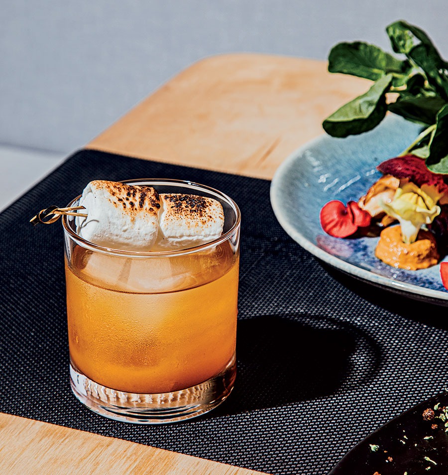 Uncle Yams Old-Fashioned and the watermelon “steak” from Bronzeville Winery