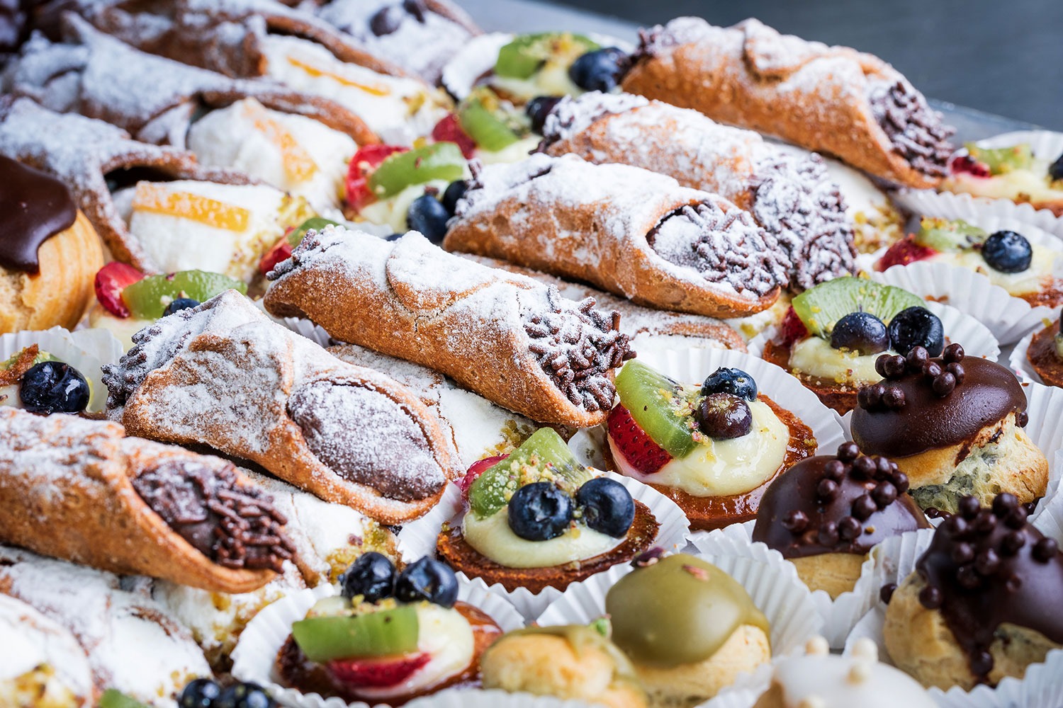 Various pastries on display at Dolci Amori