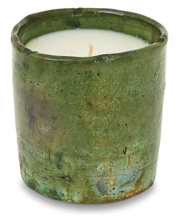 Moroccan Mint soy wax candles in a hand-thrown clay jar made in Marrakesh