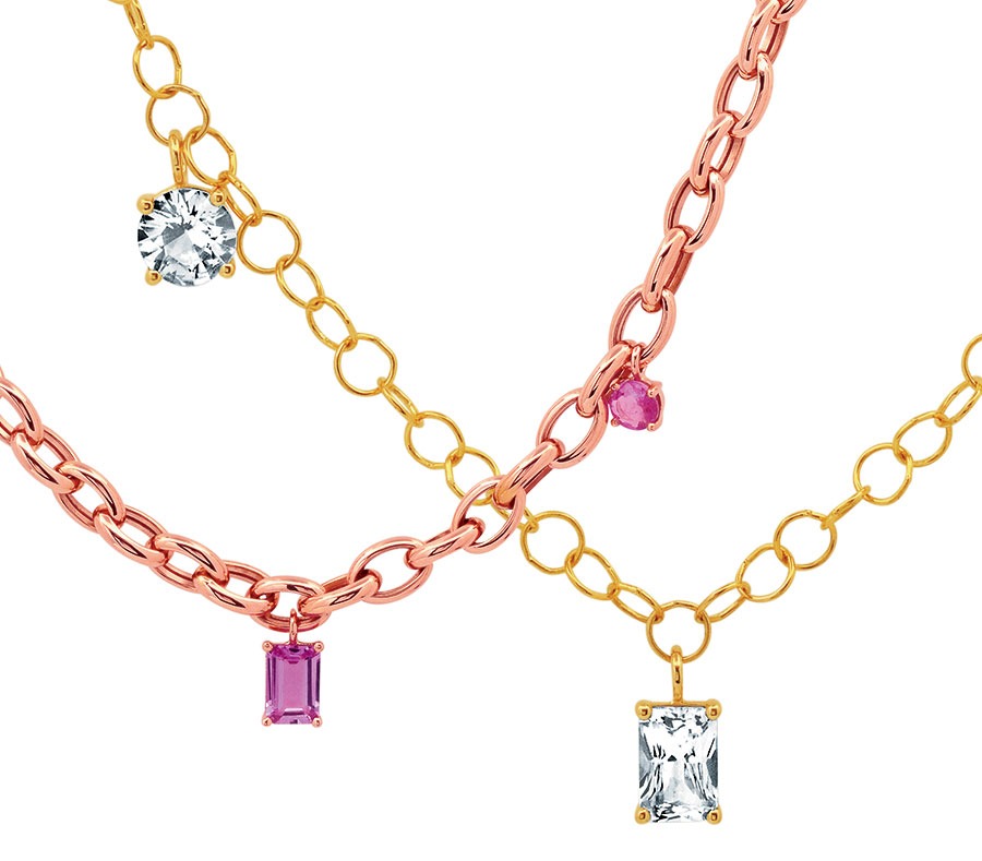 Pink sapphire and white sapphire necklaces by Graziela Kaufman