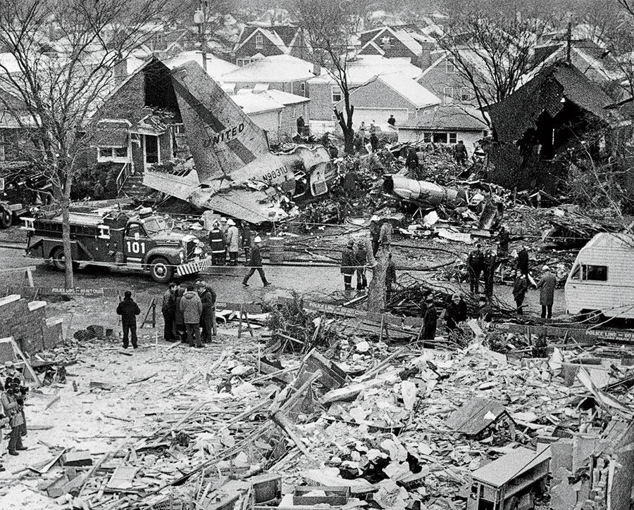 The devastation on West 70th Place: To the far right is what was left of the Sladewski house; next to it, the leveled Cuculich home, where two people died.