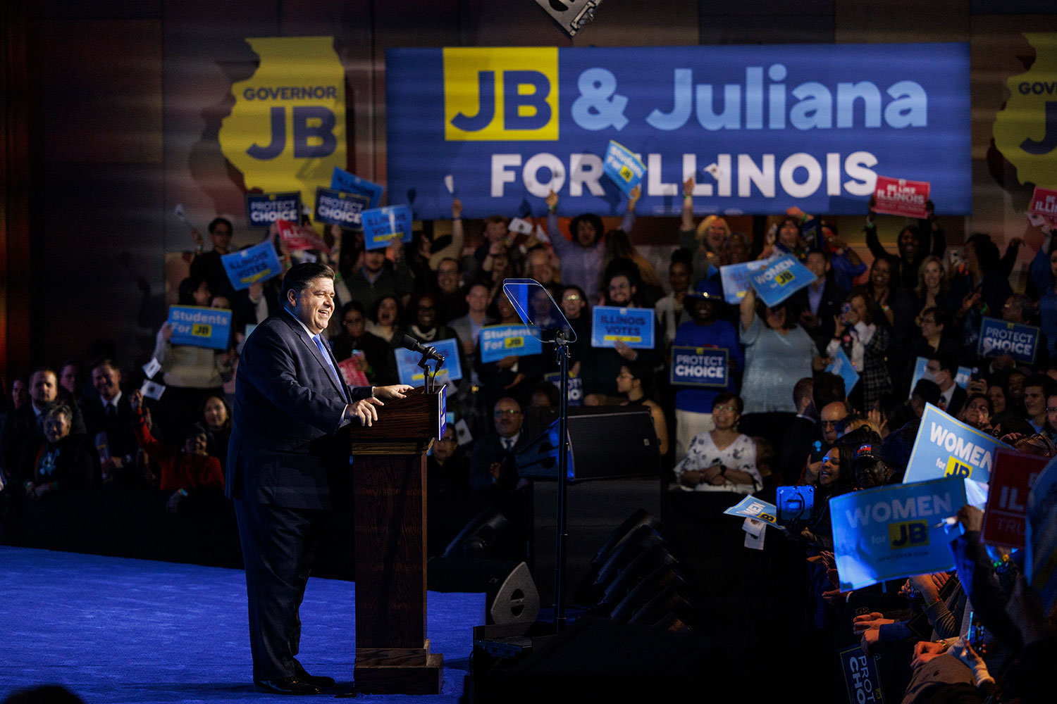 Gov. J.B. Pritzker declares victory on election night at a rally at the Marriott Marquis Chicago hotel.