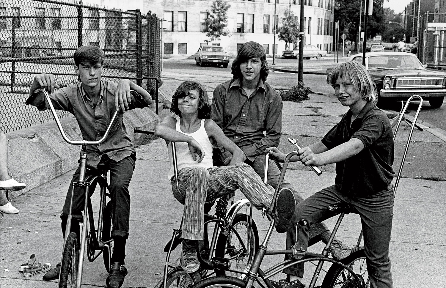 A 1971 photo of a group of kids on bikes in Uptown.