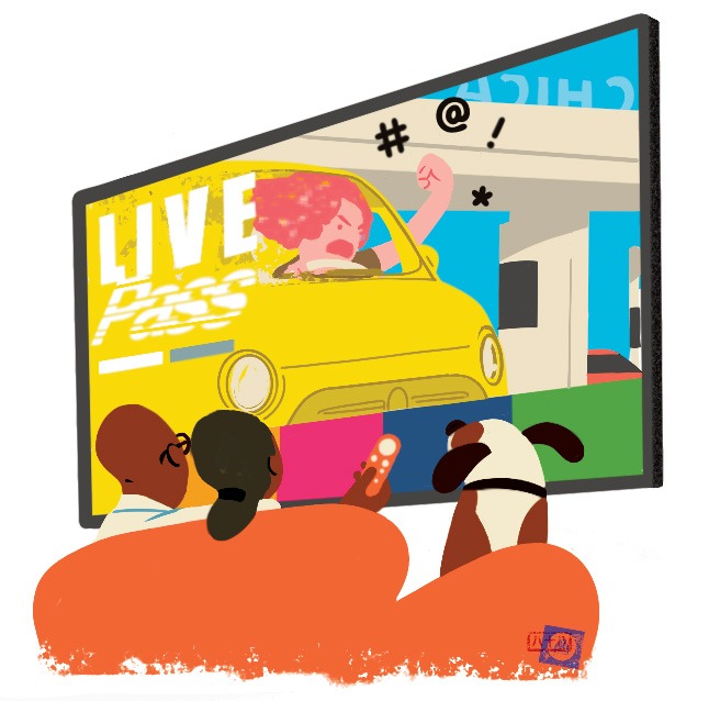 Illustration of a family watching a TV show