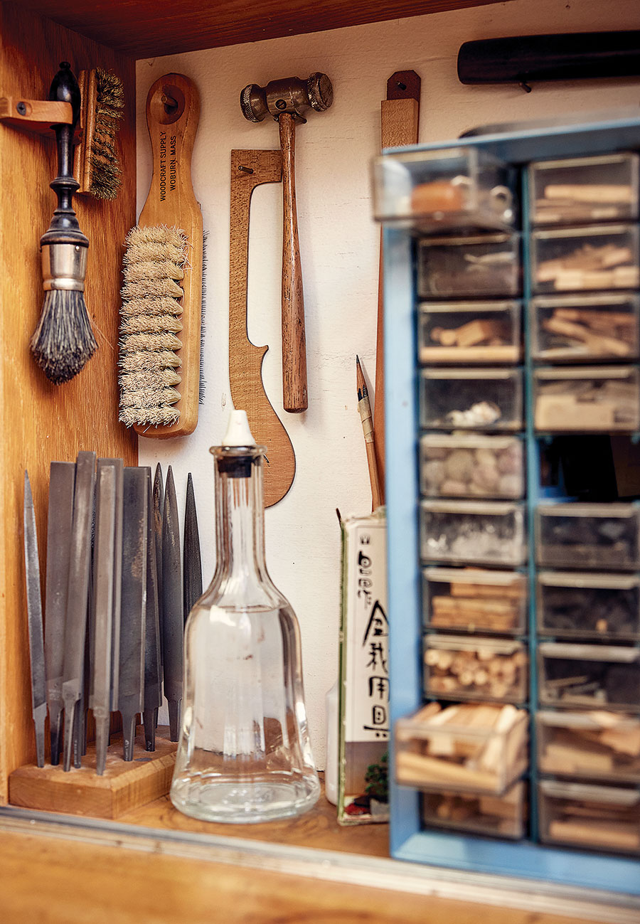 The master luthier’s kit includes 19th-century tools acquired at antiques markets and ones custom-made for him.