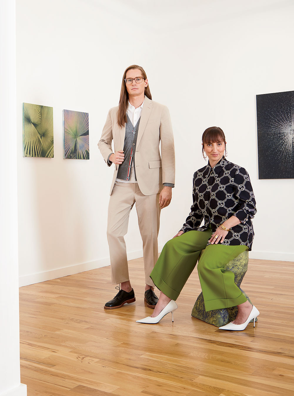 Aron Gent and Sibylle Friche at Document with John Opera’s ‘Double Palm,’ ‘Spectrum Palm,’ and ‘Object’ and Anders Ruhwald’s ‘Object for a body #4.’