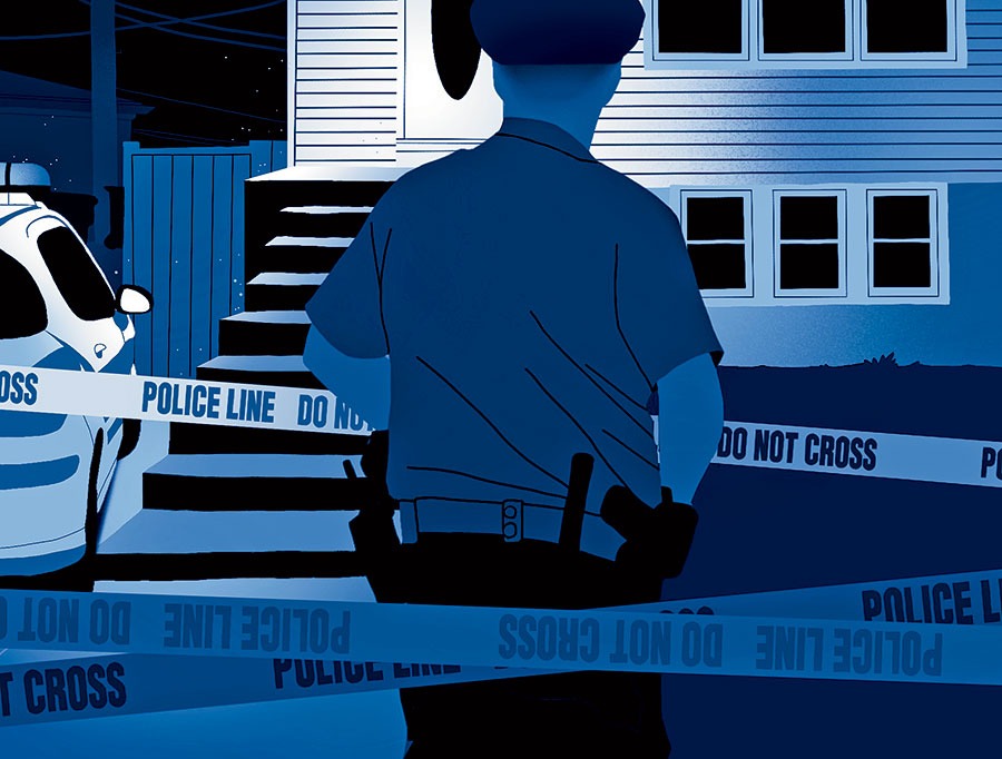 A cop at a crime scene illustration by Stephanie Shafer