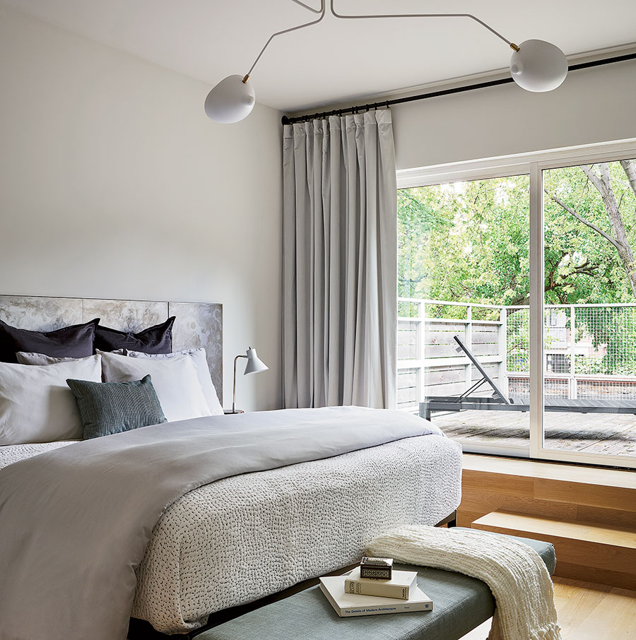 The primary bedroom in the Bucktown home