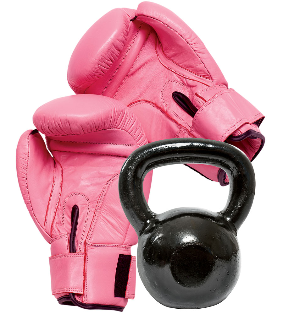 Boxing gloves and a kettlebell