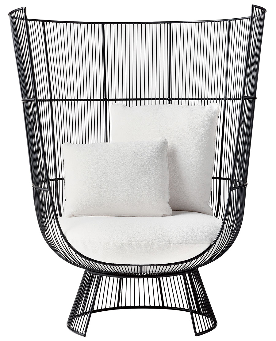 Mermelada Estudio powder-coated iron Raine outdoor lounge chair with Sunbrella bouclé cushions