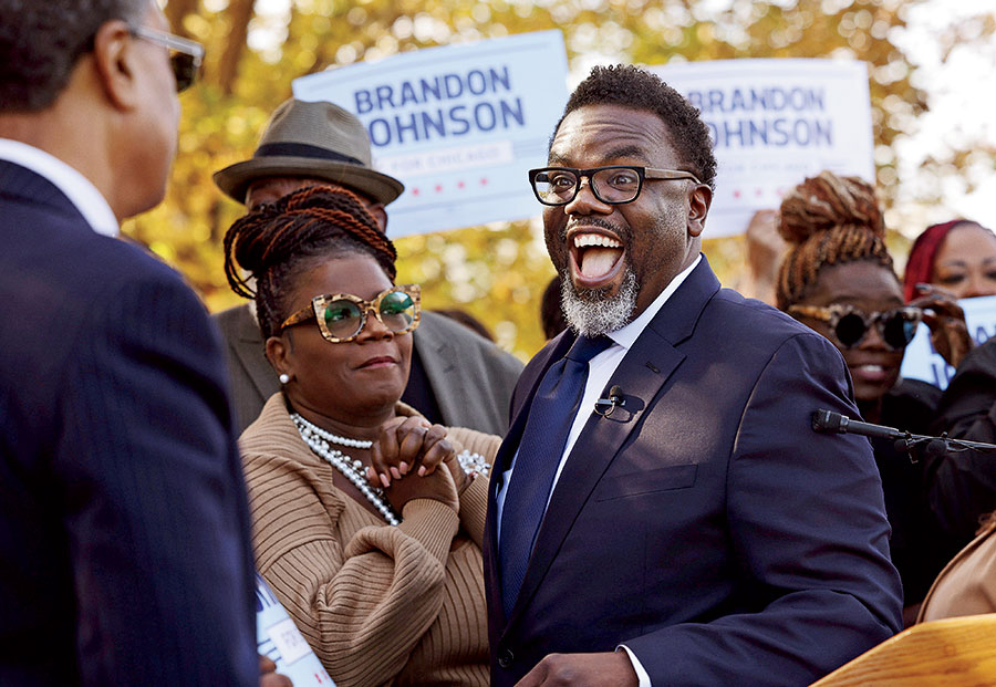 Brandon Johnson campaigning