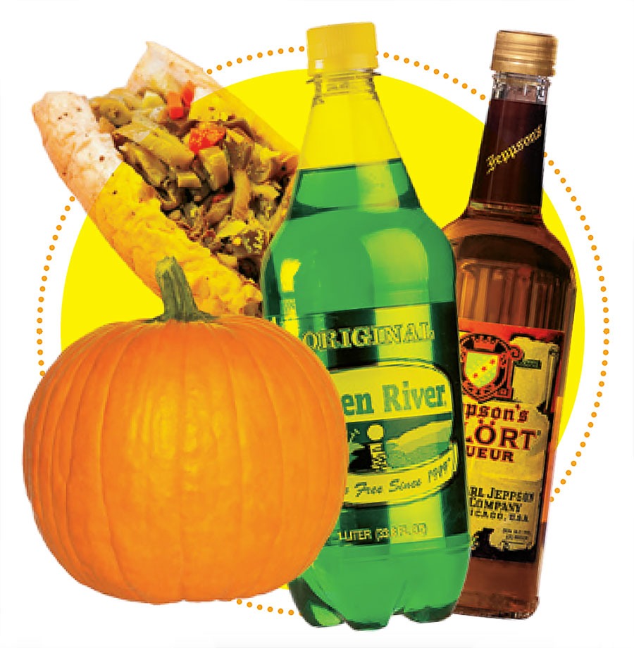 An Italian beef, a pumpkin, Green River soda, and Jepson’s Malört