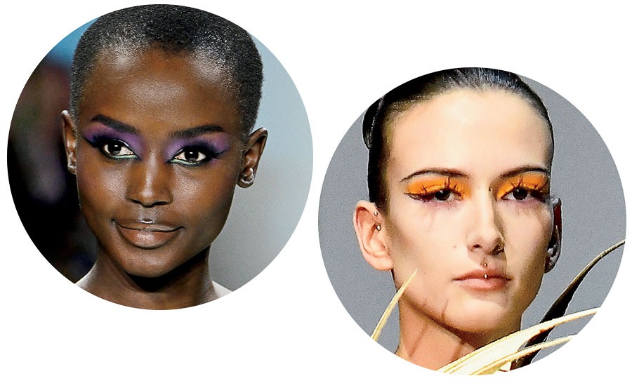 Models wearing dramatic eye makeup