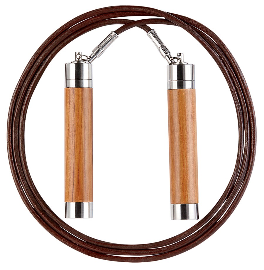 Fysik Doda handcrafted leather, teak, and stainless steel jump rope