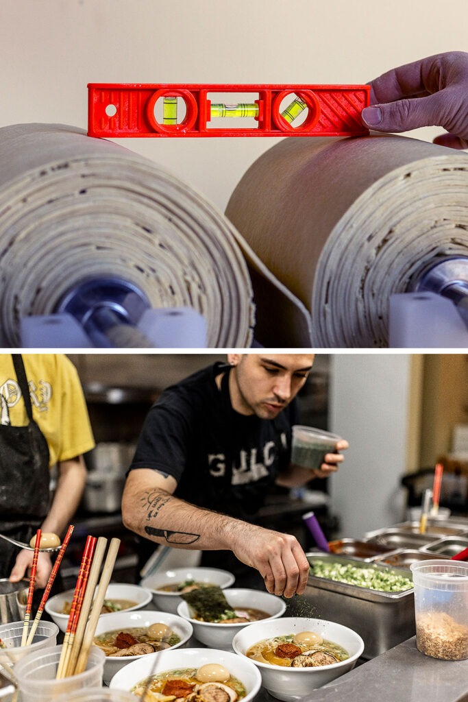 Satinover spends 14-hour days at his restaurant, from checking the thickness of his dough in the morning to keeping an eye on the preparation of his ramen during meal service.