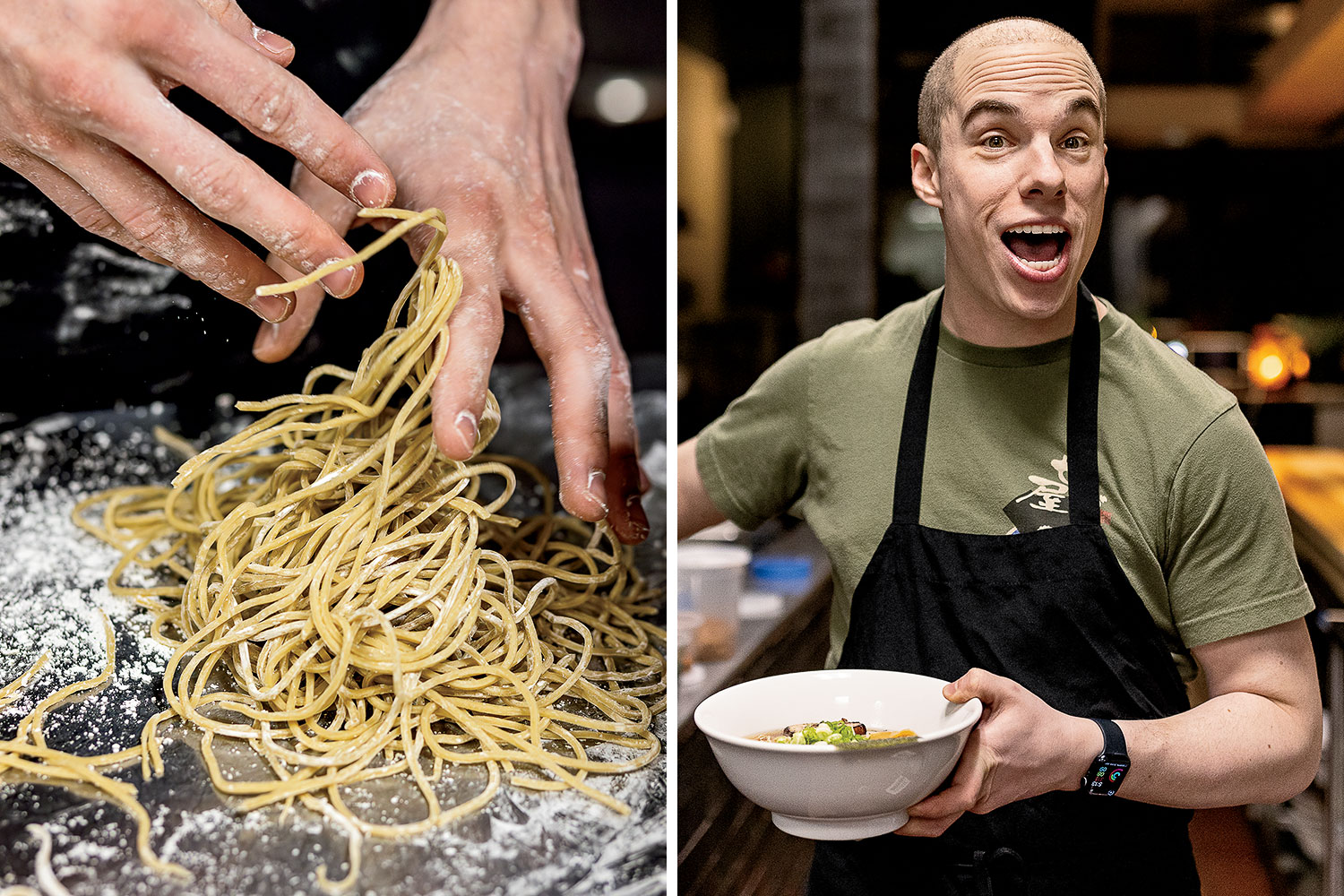 Prepping noodles and chef Mike Satinover