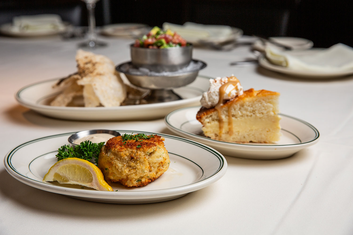Ahi tuna tartare, crab cake, and pie from Joe’s Seafood, Prime Steak & Stone Crab