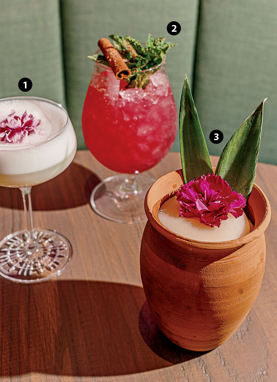 Royal Hawaiian, Desert Spoon Swizzle, and Guava colada cocktails at Cantina Rosa