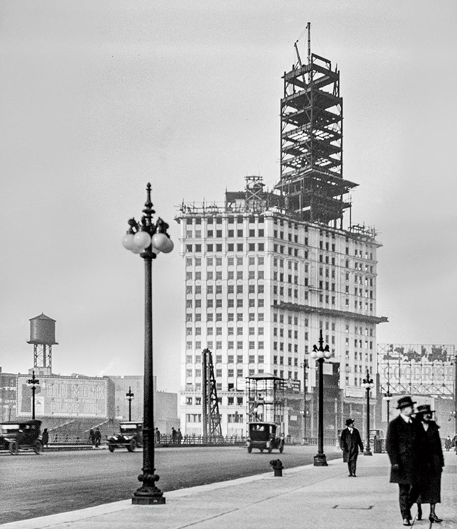 A vintage photo of the Wrigley Building