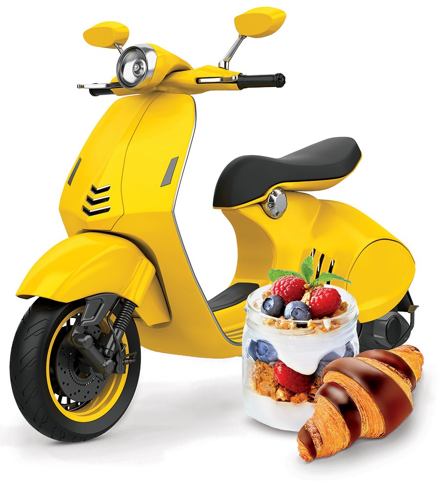 Vespa, a parfait, and a croissant
